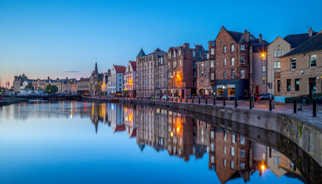 night view of leith by the river