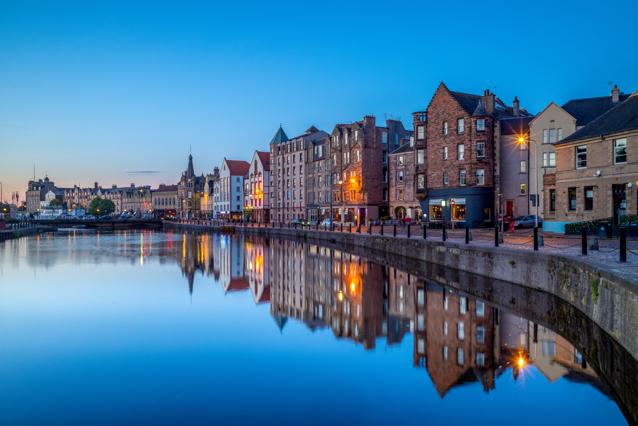 night view of leith by the river